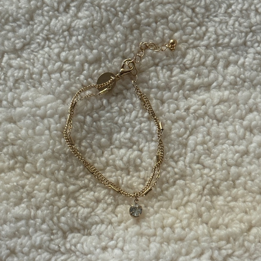 Gold Double Chain Bracelet with Heart Charm
